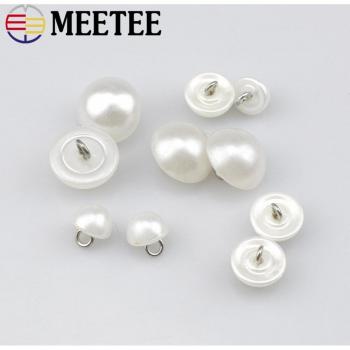 100pcs Meetee White Round Pearl Plastic Buttons Shank 18mm for Clothing Decor