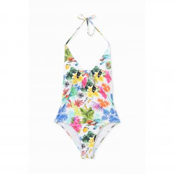 Desigual Bañador Unicolor Blanco con Toque Tropical