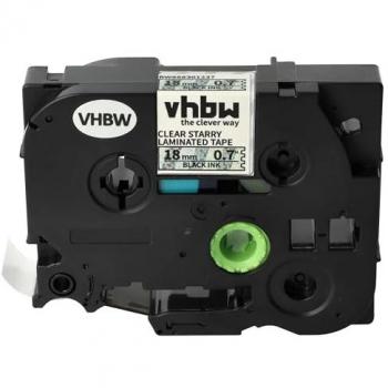 8m x 18mm Laminated Label Tape, Black on Transparent Glitter, Compatible with Brother PT-7500VP, PT-7600VP
