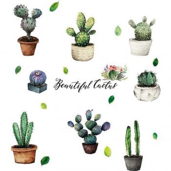 Pegatinas decorativas de cactus en maceta para pared, diseño creativo para dormitorio, comedor, cocina y armario (30x60cm)