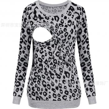 Winter Leopard Print Maternity Nursing T-Shirt