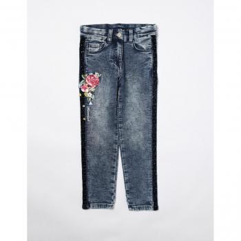Jeans in denim di cotone Monnalisa con ricamo floreale