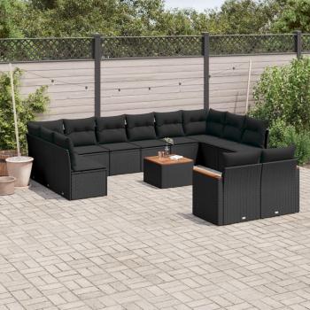 Set de jardin 13 pcs noir résine tressée avec coussins