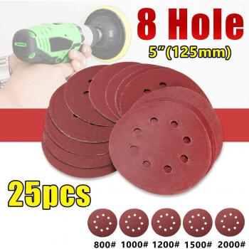 Disques de ponçage 25 pièces, 8 trous, pour ponceuse orbitale mixte, grains 800, 1000, 1200, 1500, 2000