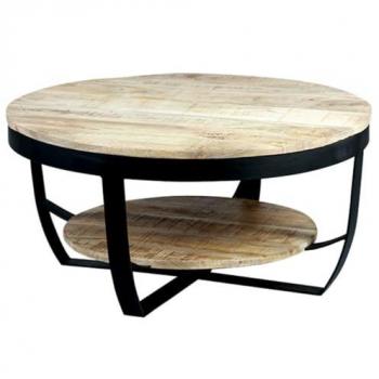 Ronde de travail GARONA – 80 cm, bois brut + cadre noir