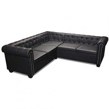 Premium Black Chesterfield Corner Set – Artificial Leather Upholstery