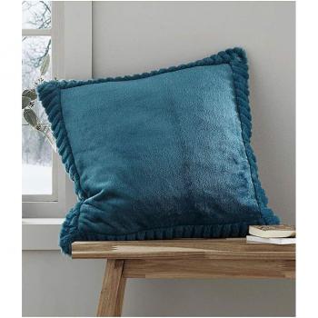 Teal Velvet Faux Fur Cushion 55cm x 55cm