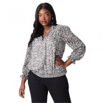 Womens Curve Abstract Chiffon Shirred Hem Top