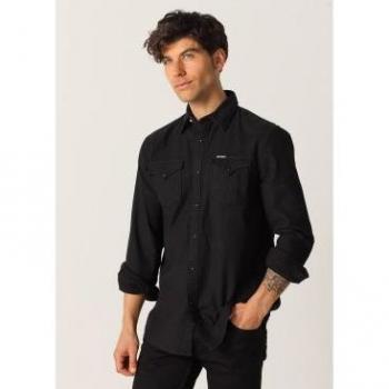 Camicia Denim Nera a Maniche Lunghe Six Valves Uomo