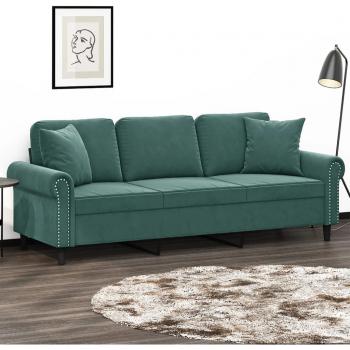 Divano a 3 Posti in Velluto Verde Scuro 180 cm