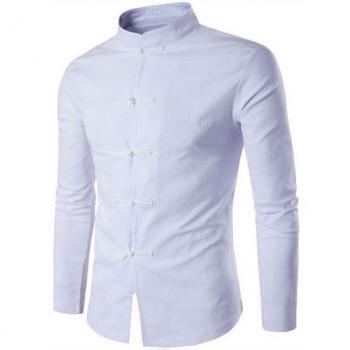 Chemise Tang en lin pour homme, manches longues, tendance noire