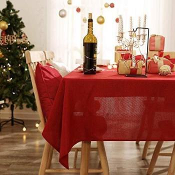 Tissu anti‑taches rouge effet lin, taille 132 × 178 cm