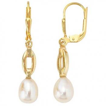 Jobo Damen Ohrringe 333 Gold Gelbgold mattiert mit 2 Süßwasserperlen