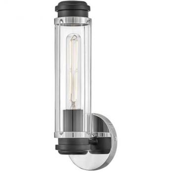 Wandleuchte BETHANY, Glas Metall E27 IP44 Chrom glänzend Schwarz Vintage Design