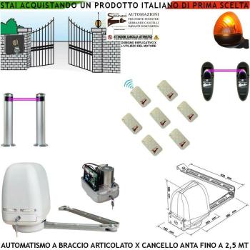 Motore Braccio 220/24 V – Cancello Elettrico 0,5‑2,5 MT, 7 Radiocomandi, Faro, Paline & Fotoc