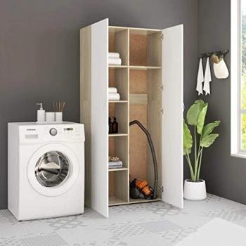 80x35.5x180 cm Storage Cabinet in White and Sonoma Oak