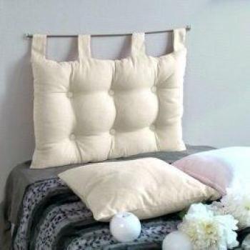 Tête de Lit avec Pattes Boutonnées, Coton, Ecru, 70 x 45 cm