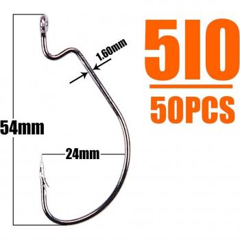 Wide Super Lock Fishing Soft Worm Offset Hooks 50pcs