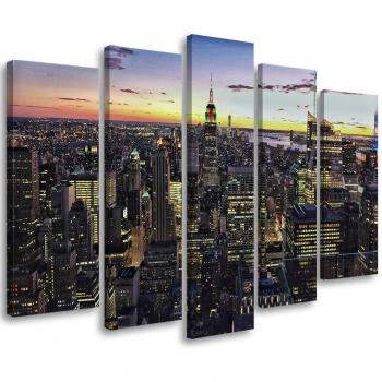 Lienzo dividido cinco piezas Vista Nocturna de Nueva York 100x70