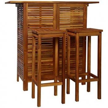 3-Piece Acacia Wood Bar Set with Table and Chairs