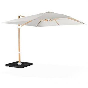 Parasol Déporté Carré Ecru 3x3m Structure Bois + Pack de 4 Dalles à Lester