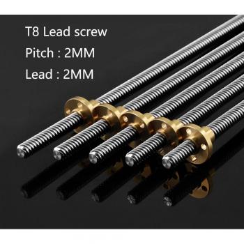 3D Printer T8 Lead Screw Set, 8mm OD, 2mm Pitch, Includes Nut