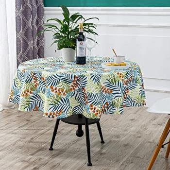 DALINA TEXTIL Mantel de Mesa Antimanchas Redonda Estampado Hojales Multicolor Tejido Impermeable