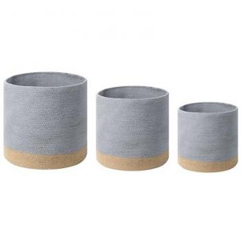 Set di 3 portabiancheria in juta di cotone intrecciato grigio e beige Bassima