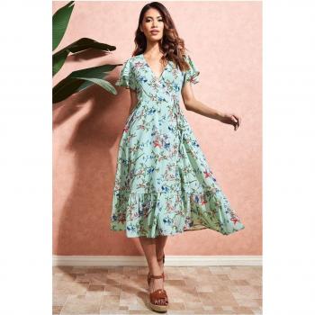 Minted Bloom Wrap Midi Dress