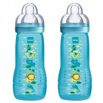 MAM Easy Active Biberon 6+ Mesi Blu, Confezione da 2 x 330ml
