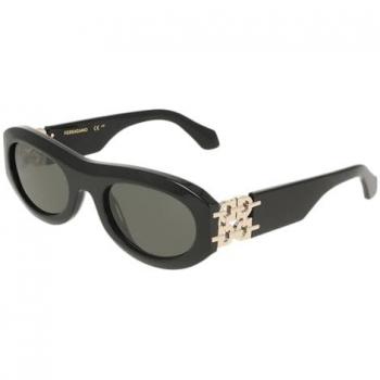 Ferragamo SF2082SE 001 Unisex Acetate Sunglasses, Black/Gray, Circular – 54 mm