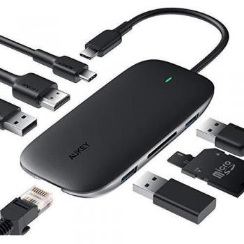 AUKEY Multiport USB‑C Hub 8‑fach: Ethernet, 4K HDMI, 2×USB 3.0, 1×USB 2.0, 100W Power Delivery