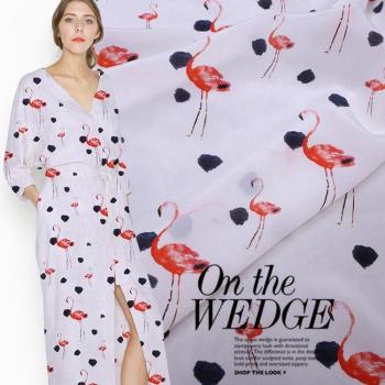 Flamingo Pattern Natural Silk Crepe de Chine, 16mm, 114cm