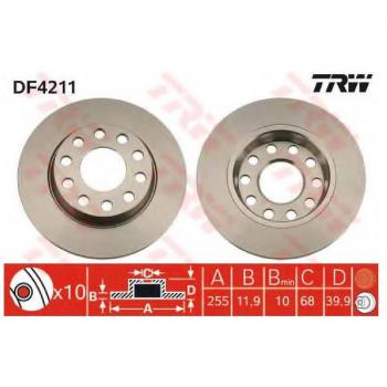 TRW Bremsscheibe TRW DF4211 hinten voll – 1 Stück
