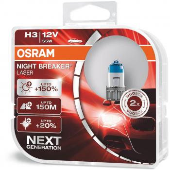 Kit de Lámparas Halógenas Osram H3 55W 12V +150% Night B Laser, 2 unidades
