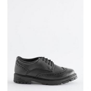 School‑Style Black Matte Leather Chunky Brogues – F Standard Fit