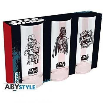 Lote de 3 vasos alusivos a la saga Star Wars: Vader, Stormtrooper y TIE Fighter
