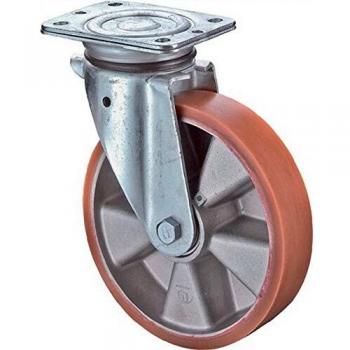 Rueda giratoria D.125mm, 200 kg, con placa de fundición de poliuretano