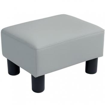 Compact Grey Faux Leather Footstool with Plastic Support