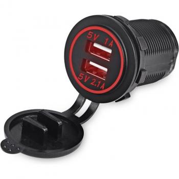 Car Motorcycle Dual USB Charger 2.1A/1A with LED Light