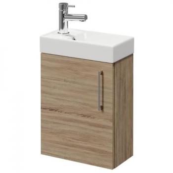 Napoli 400mm Oval Basin Wall Hung Vanity, Bordalino Oak Finish, MDF, Chrome Hardware