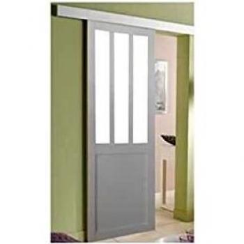 Puerta corredera de taller ancha 93 cm, cubierta blanca, carril aluminio y dos carcasas fijadas
