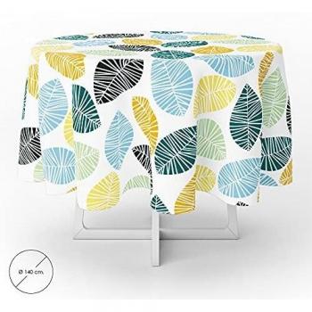 Nappe Ronde Ø 140 cm. Toile Cirée Feuilles Colorées