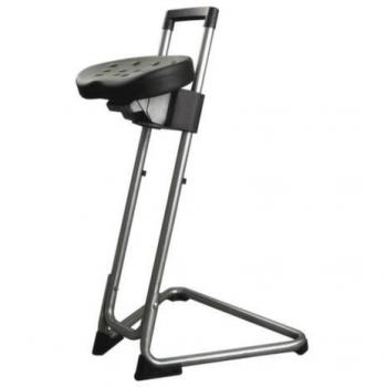 Kaiserkraft Assis‑Debout Frankel – inox réglable hauteur, siège PU noir, bascul