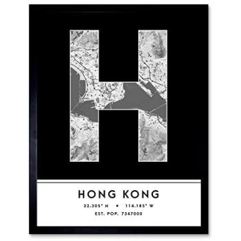 Black Lettered Hong Kong Map Print
