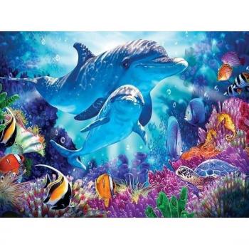 Rubye® Kinder-Diamantenmalerei: Bunte Delphine 30x40 cm