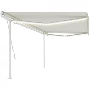 Cream-Colored Vidaxl Manual Retractable Awning (5x3.5m) with Integrated LED Lights
