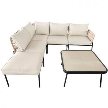 Salon de jardin TALIA en acier et cordes beige, 5 places