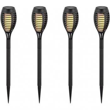 Schwarz LED Solar Fackeln, 4er Set, 50 cm, mit Feuereffekt