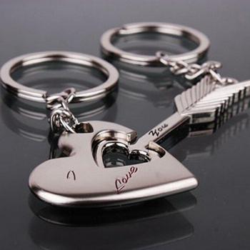 Romantic Silver Heart Keychain for Him and Her